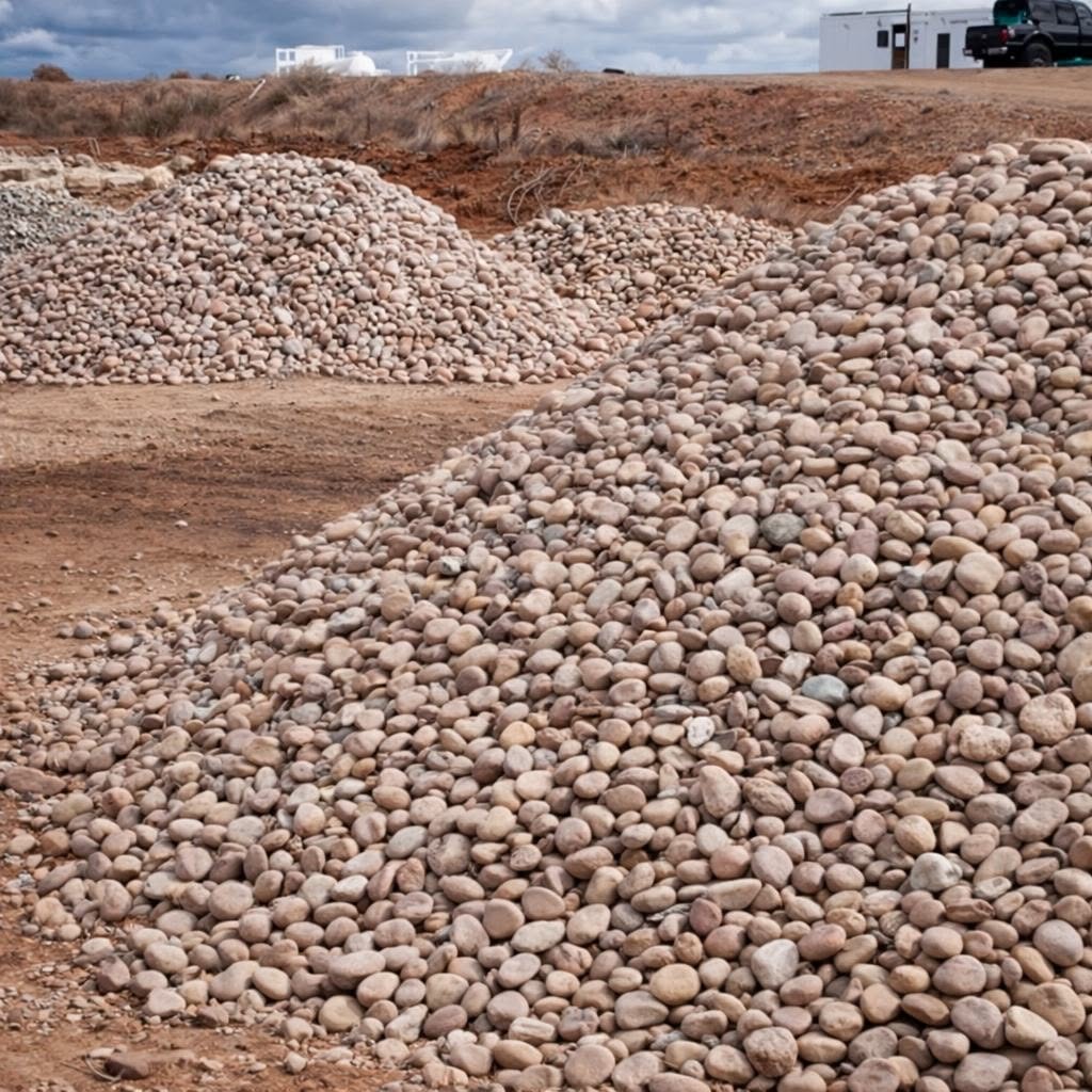 Piles of rounded landscape cobble at Pine Canyon’s Uintah Basin material operation